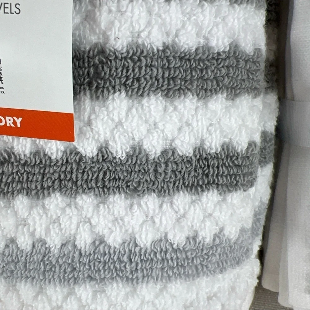 Set of 6 Caro Home 2 Hand Towels 4 Washclothes Gray White Stripes Cotton NEW